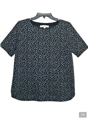 Loft Floral Leaf Patterned Top Black and Gray SP
